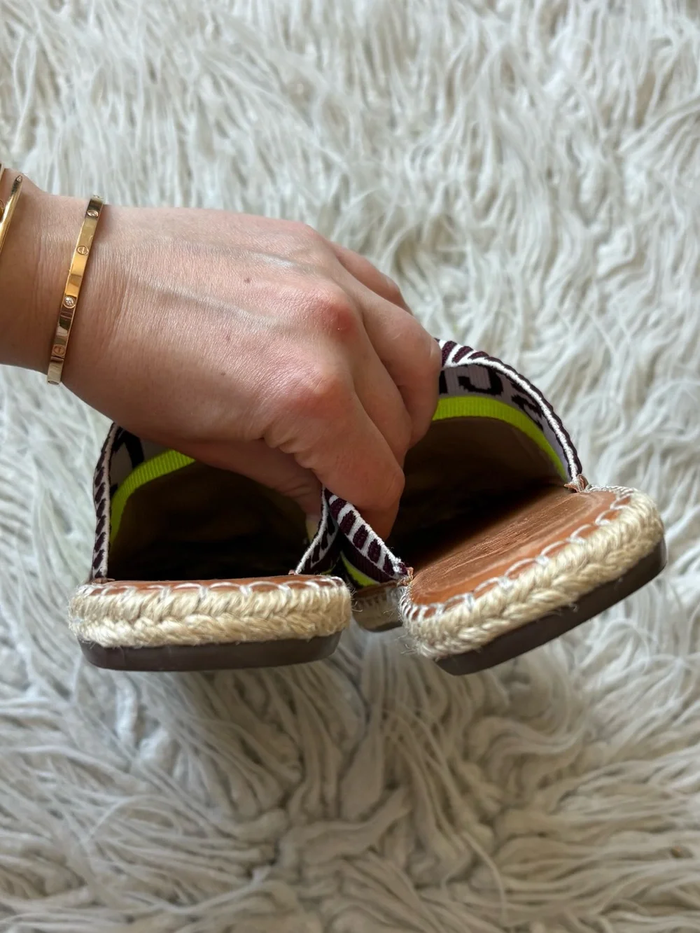 Schutz Logo Knit Multicolor Striped Flat Side Espadrille Sandals Size 38